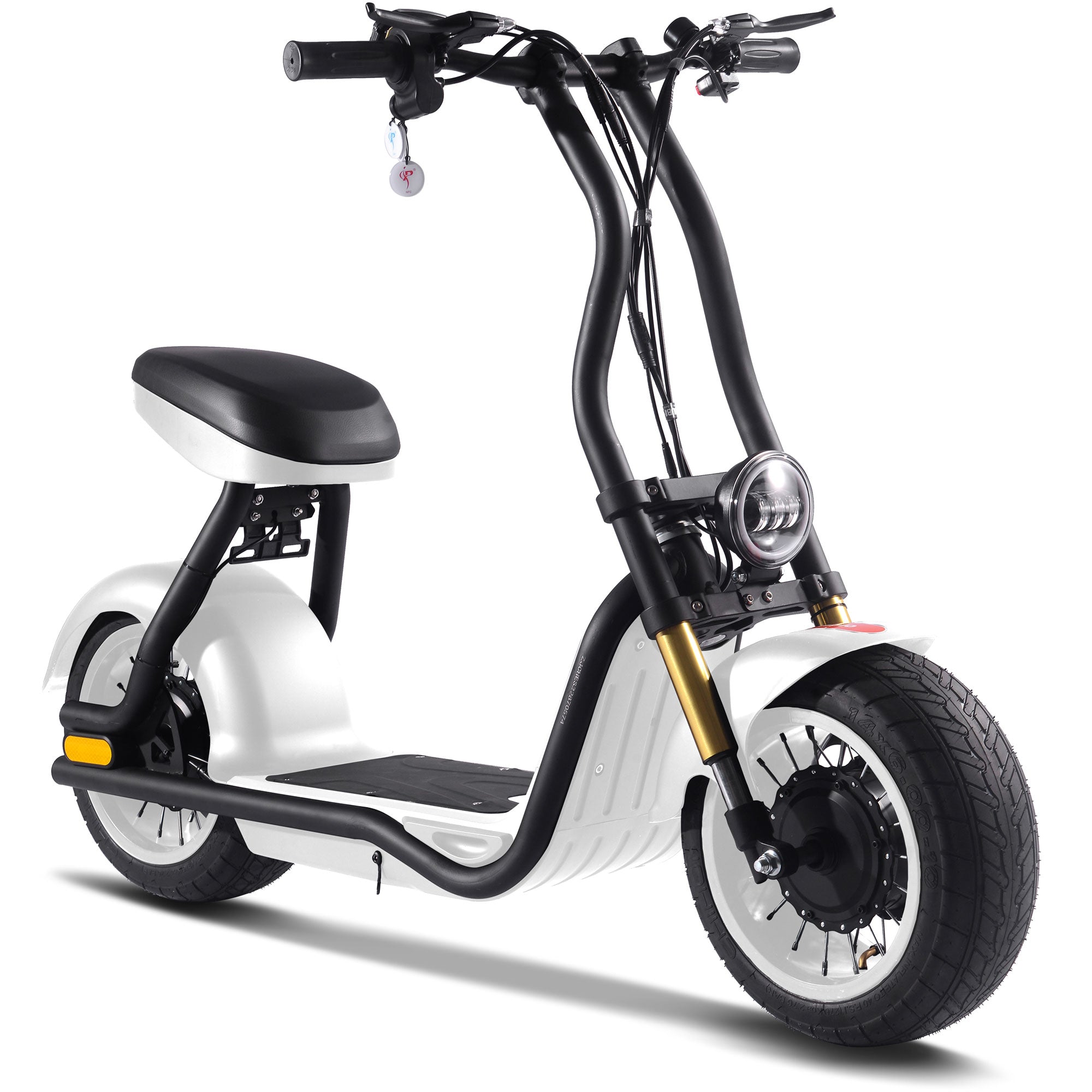 White electric scooter with black frame on a white background