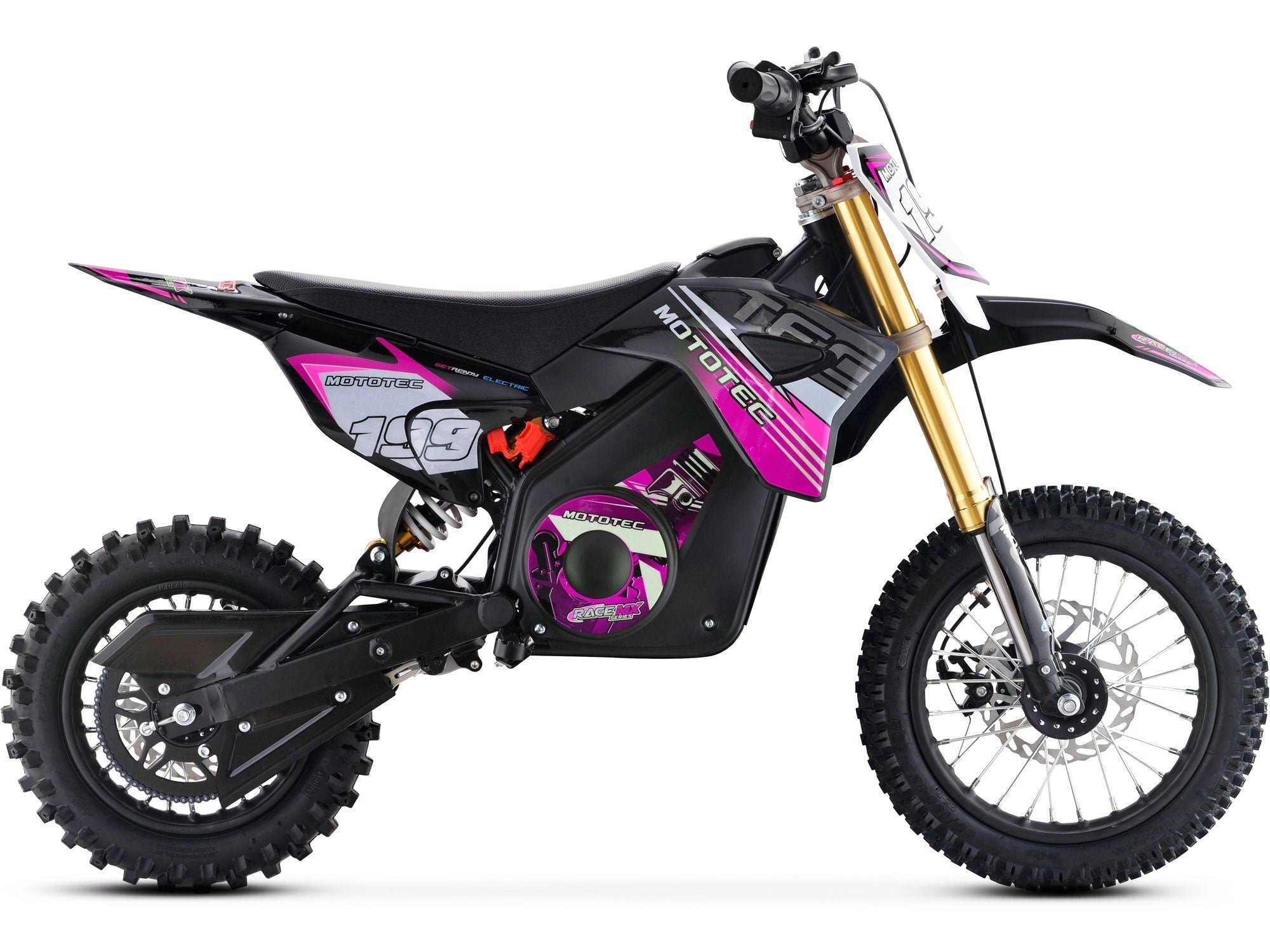 Black and pink dirt bike on a white background