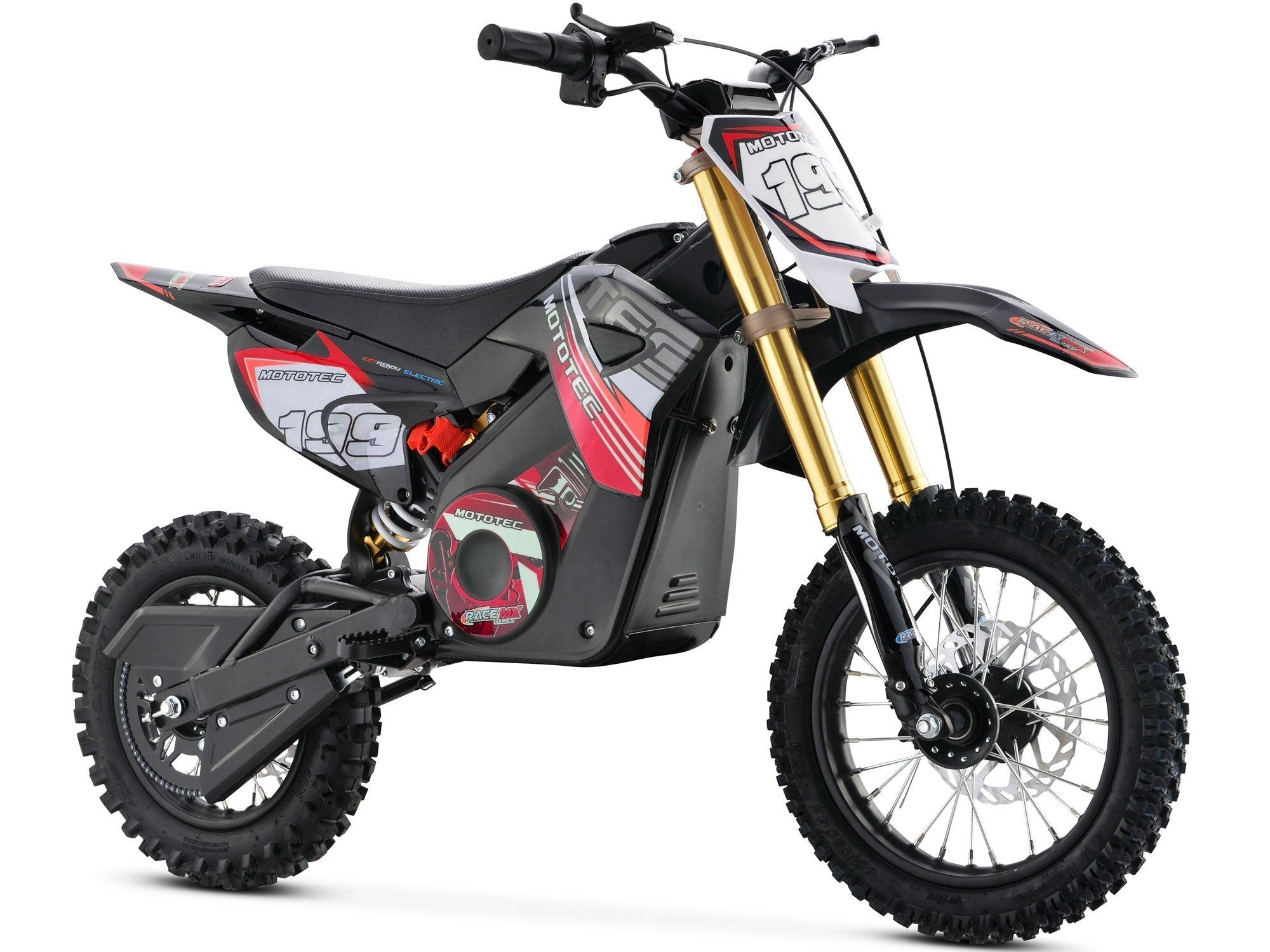 Children's dirt bike with visible branding on a white background