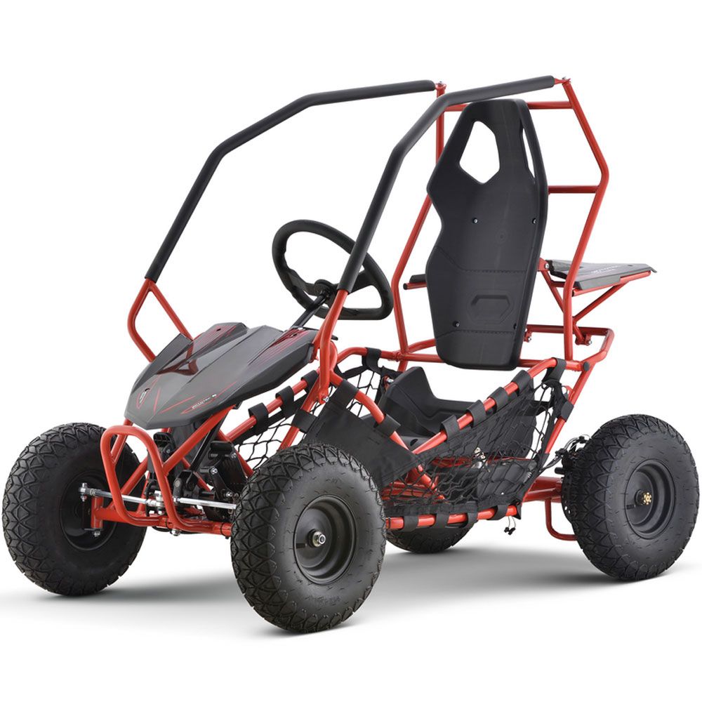 Red and black go-kart on a white background