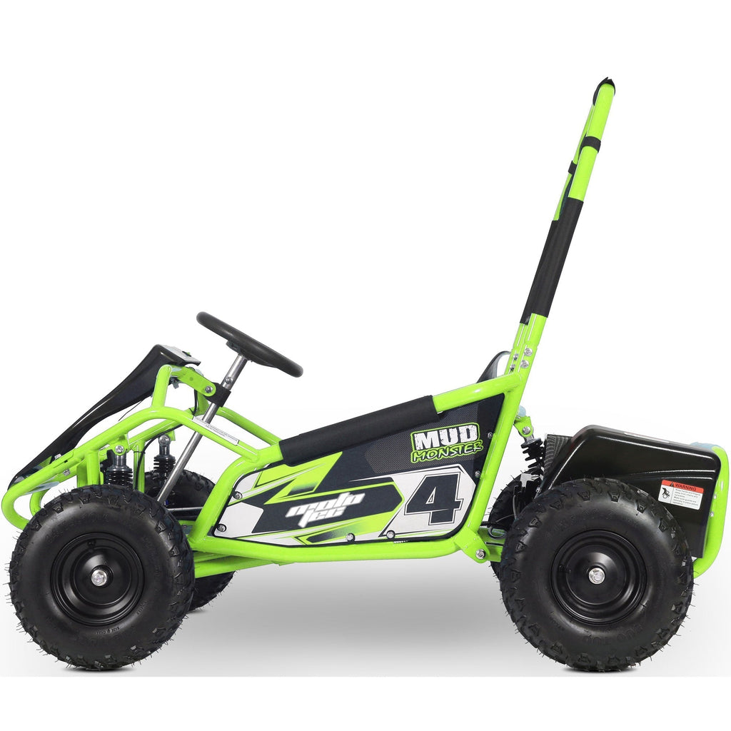 Green and black go-kart with 'Mud Banger'