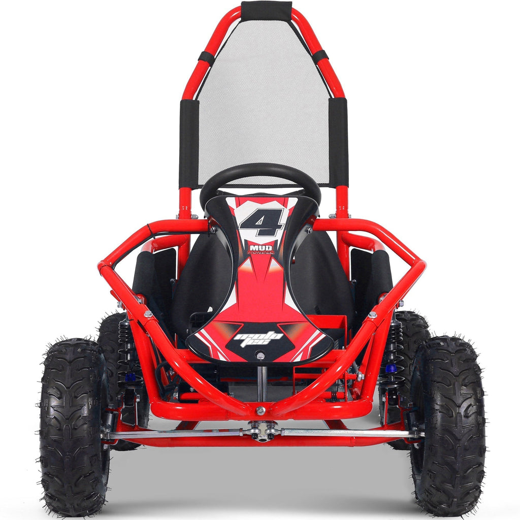 Red go-kart with number 4 on a white background