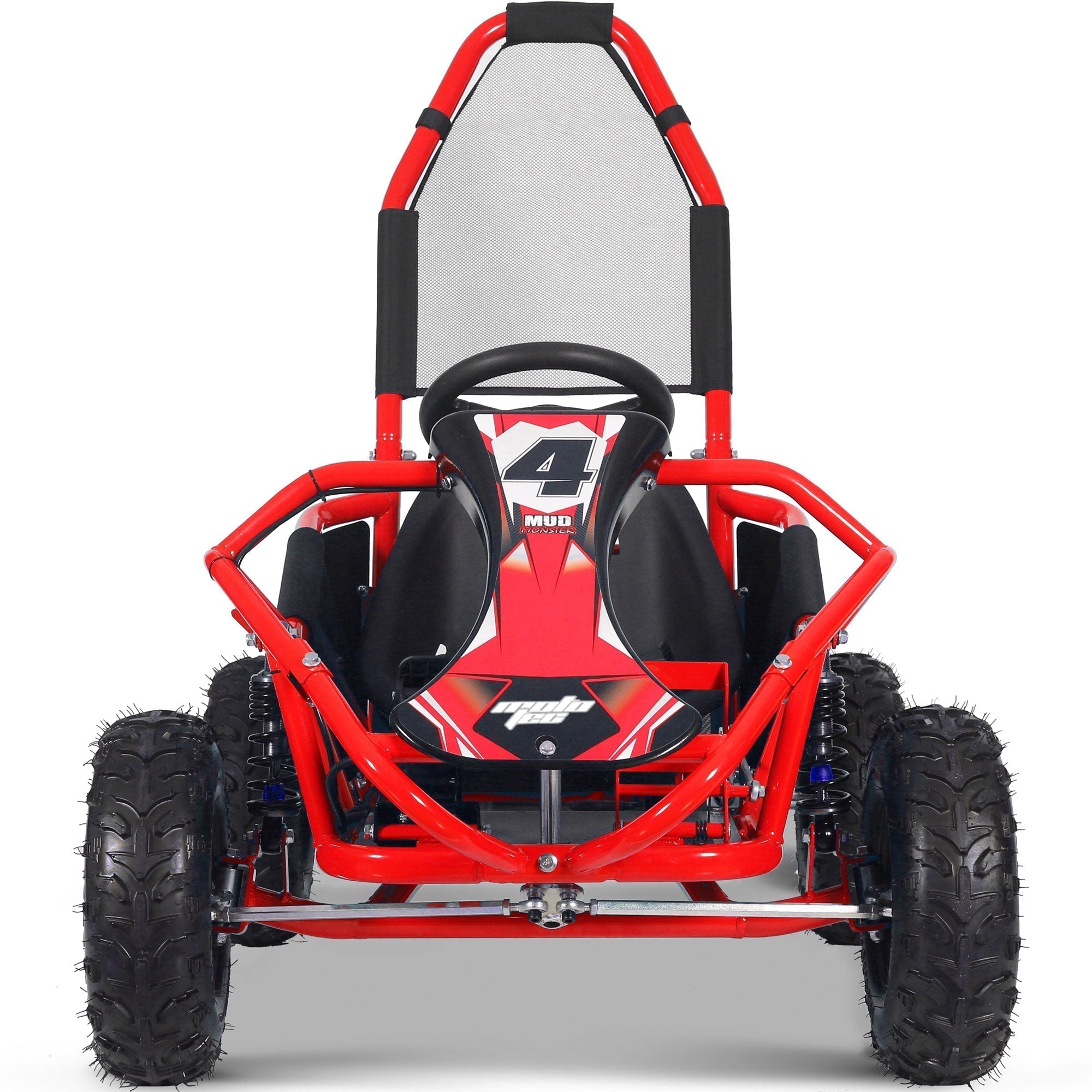 Red go-kart with number 4 on a white background