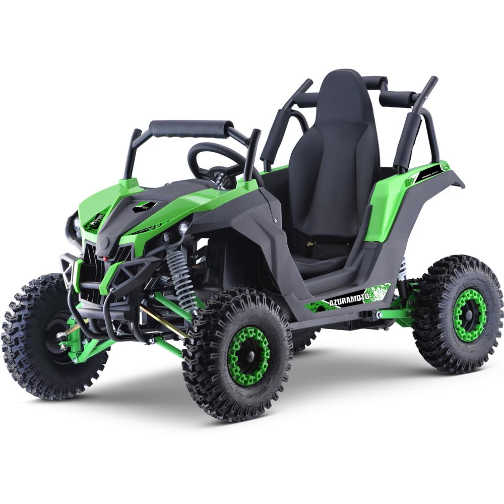 Green and black off-road vehicle on a white background