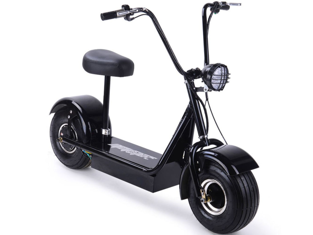 Black electric scooter with large wheels on a white background