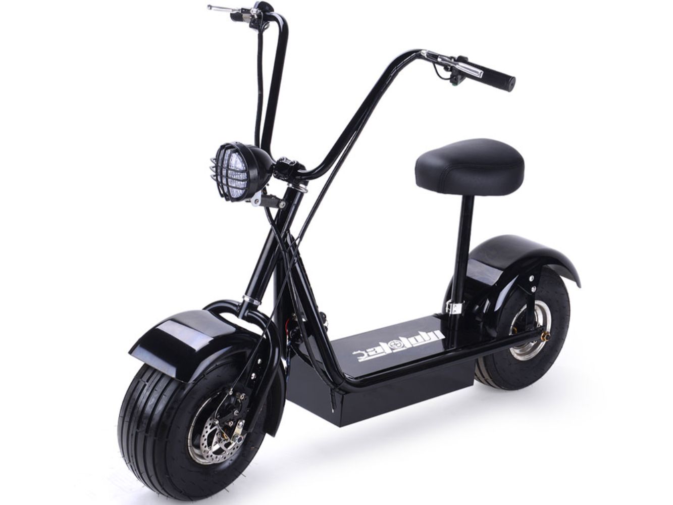 Black e-scooter with large wheels
